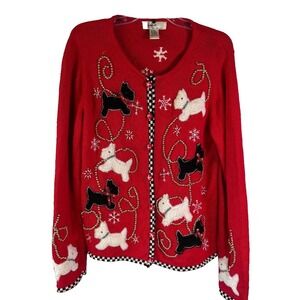 KIKIT Sweater‎ Christmas Scottie Dogs Women's Size M Ugly Christmas Sweater